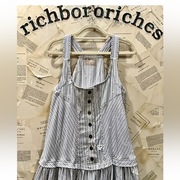 Free People Maxi Dress Railroad Stripes Applique Stars Crochet Tier SAMPLE - Picture 3 of 5